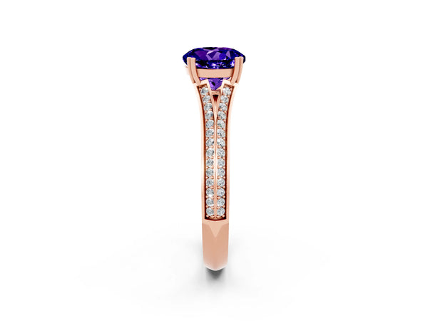 Rose gold Round Cut Tanzanite Split Shank Engagement Ring with Pavé Band