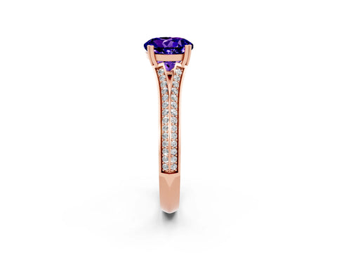 Rose gold Round Cut Tanzanite Split Shank Engagement Ring with Pavé Band_2