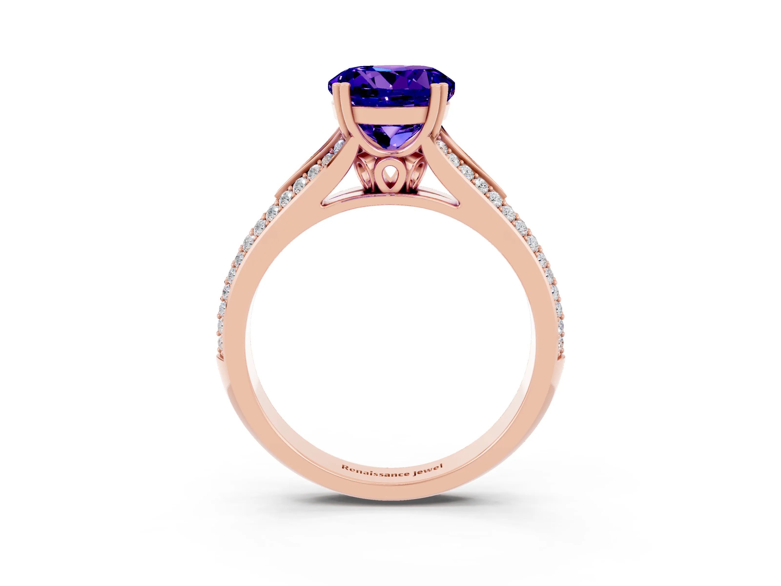 Rose gold Round Cut Tanzanite Split Shank Engagement Ring with Pavé Band_3