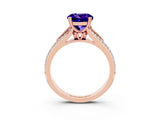 Rose gold Round Cut Tanzanite Split Shank Engagement Ring with Pavé Band_3