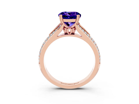 Rose gold Round Cut Tanzanite Split Shank Engagement Ring with Pavé Band_3