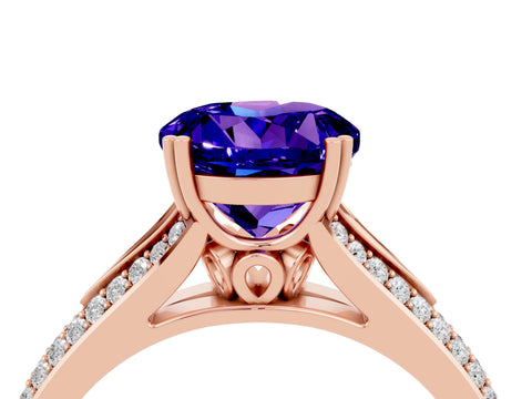 Rose gold Round Cut Tanzanite Split Shank Engagement Ring with Pavé Band_4