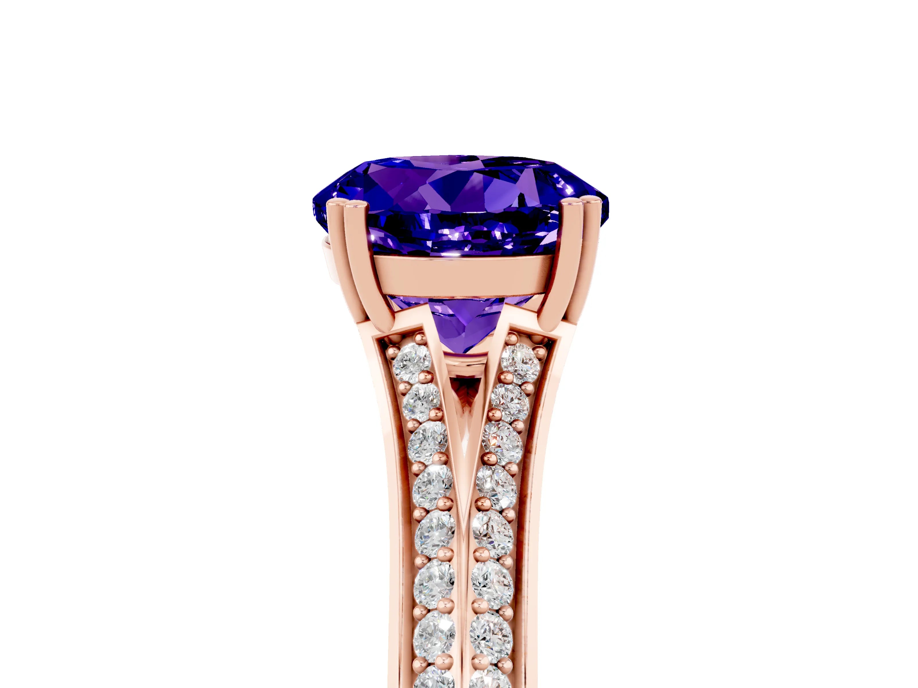 Rose gold Round Cut Tanzanite Split Shank Engagement Ring with Pavé Band_5