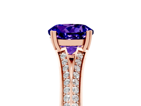 Rose gold Round Cut Tanzanite Split Shank Engagement Ring with Pavé Band_5