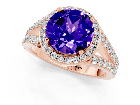 Rose gold Round Cut Tanzanite Split Shank Halo Ring with Four-Prong Setting_13