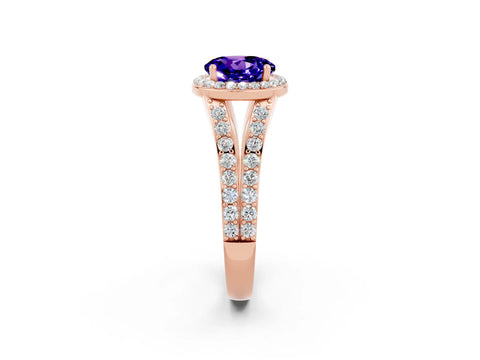 Rose gold Round Cut Tanzanite Split Shank Halo Ring with Four-Prong Setting_14