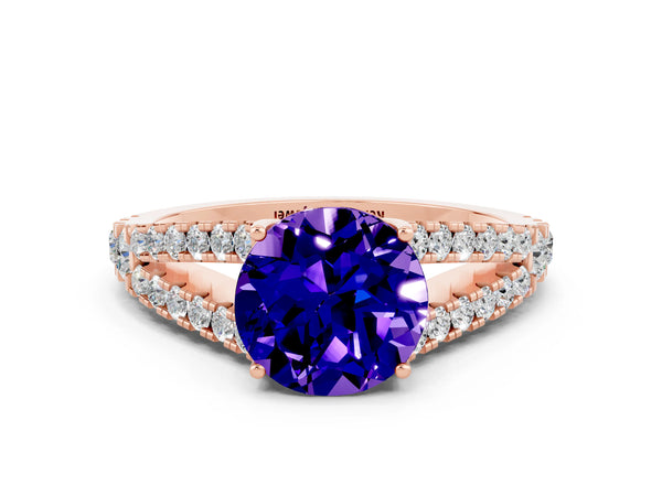 Rose gold Round Cut Tanzanite Split Shank Pavé Engagement Ring with Four-Prong Setting