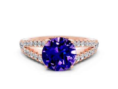 Rose gold Round Cut Tanzanite Split Shank Pavé Engagement Ring with Four-Prong Setting_12