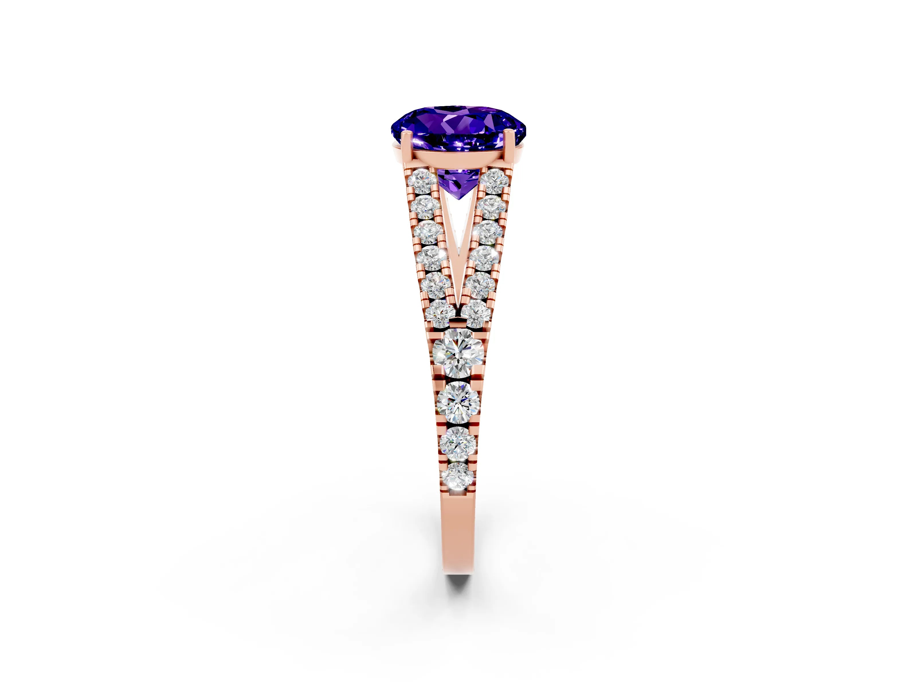 Rose gold Round Cut Tanzanite Split Shank Pavé Engagement Ring with Four-Prong Setting_14