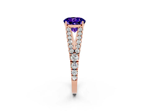 Rose gold Round Cut Tanzanite Split Shank Pavé Engagement Ring with Four-Prong Setting_14