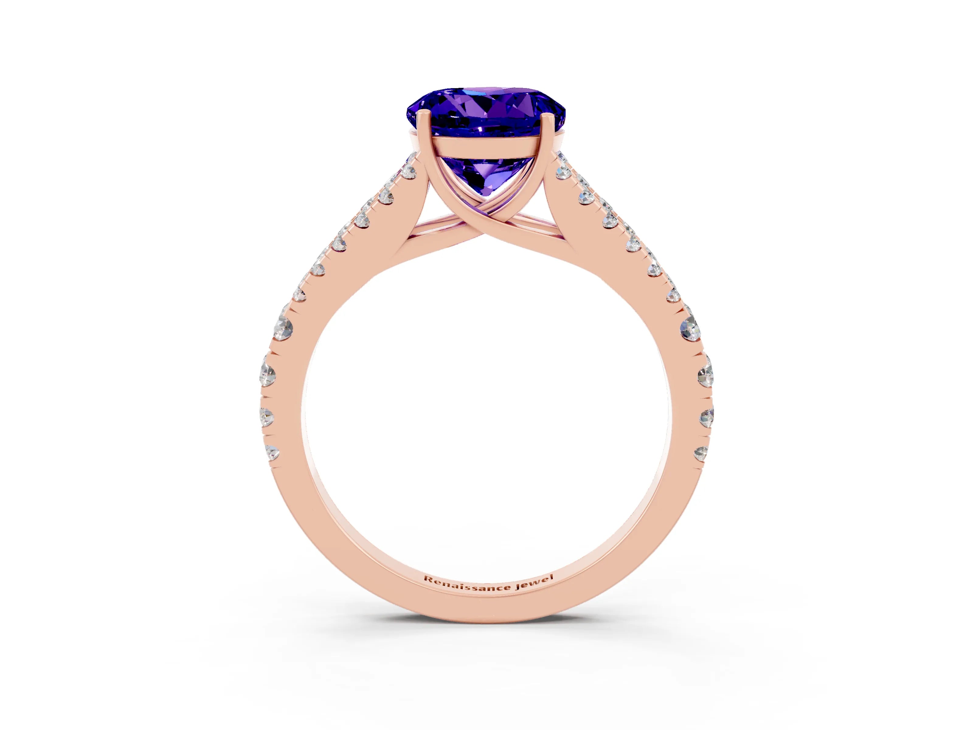 Rose gold Round Cut Tanzanite Split Shank Pavé Engagement Ring with Four-Prong Setting_15