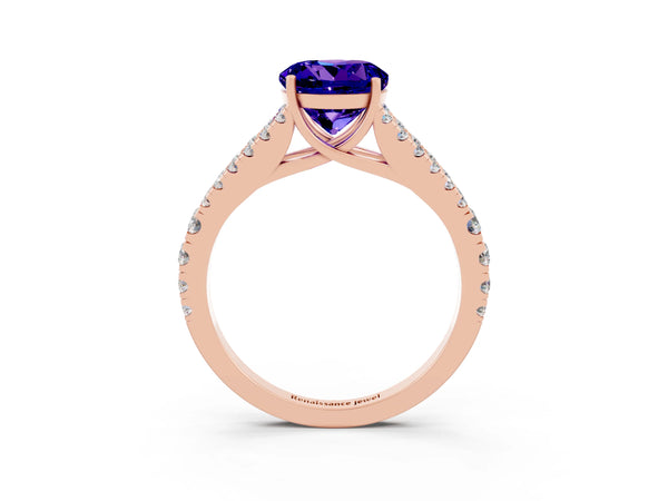 Rose gold Round Cut Tanzanite Split Shank Pavé Engagement Ring with Four-Prong Setting