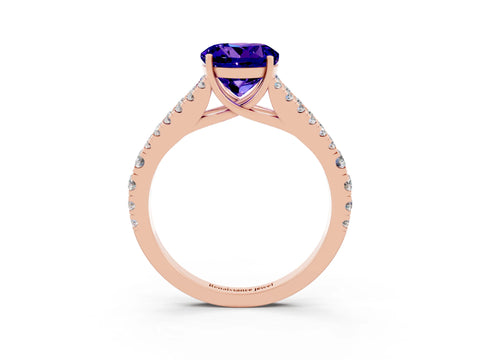 Rose gold Round Cut Tanzanite Split Shank Pavé Engagement Ring with Four-Prong Setting_15