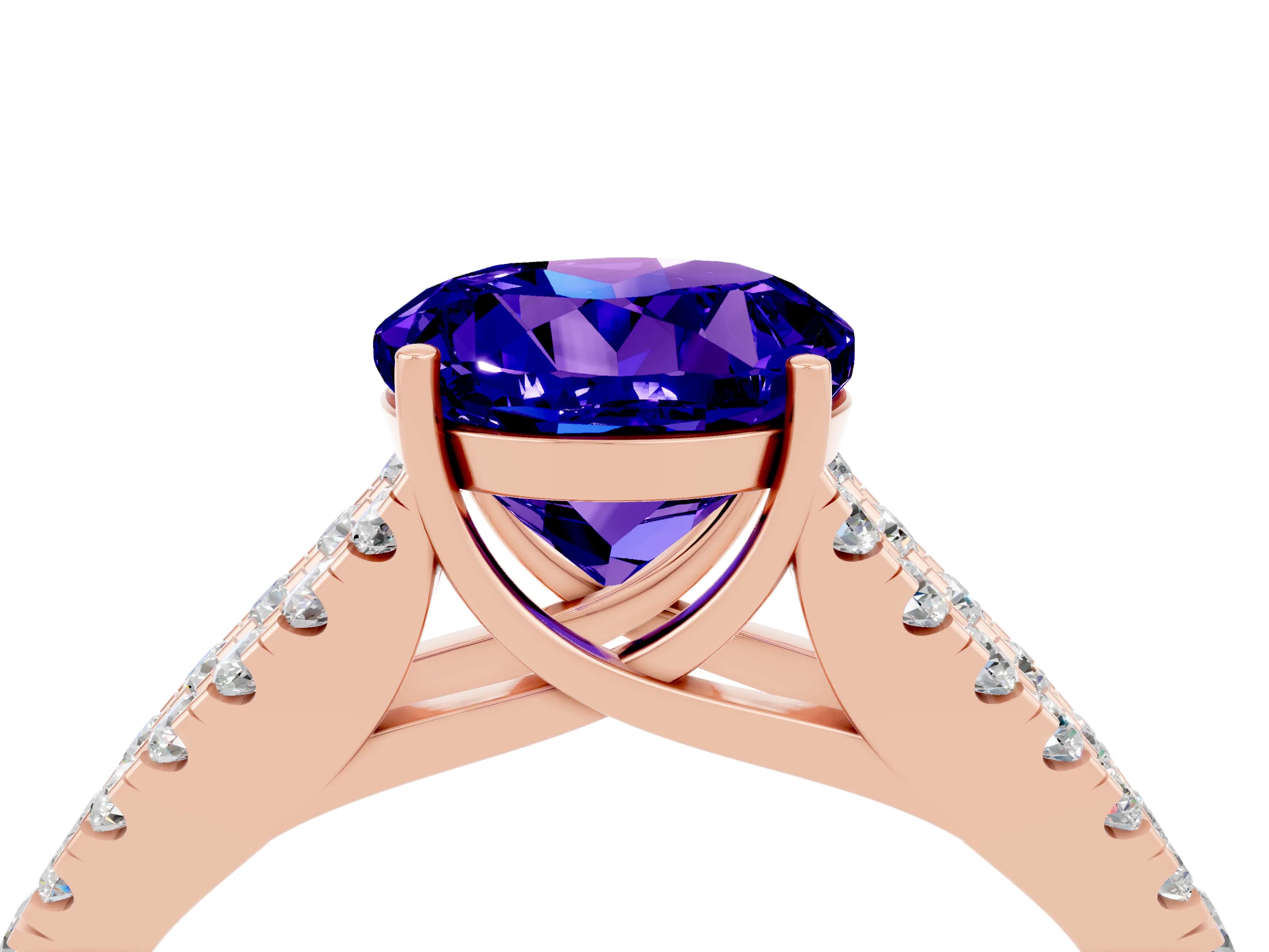 Rose gold Round Cut Tanzanite Split Shank Pavé Engagement Ring with Four-Prong Setting_16
