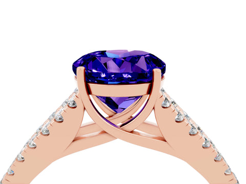 Rose gold Round Cut Tanzanite Split Shank Pavé Engagement Ring with Four-Prong Setting_16