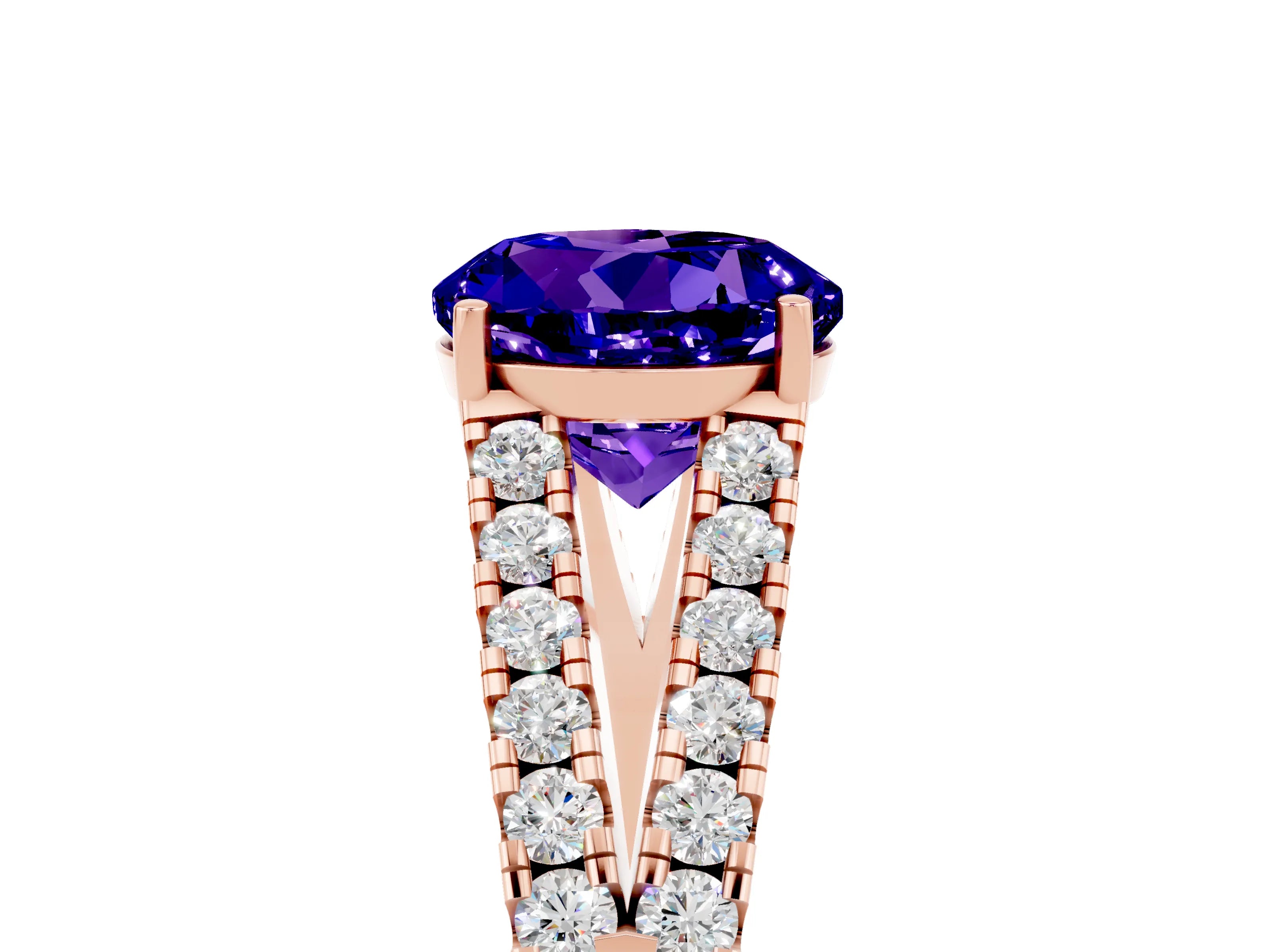 Rose gold Round Cut Tanzanite Split Shank Pavé Engagement Ring with Four-Prong Setting_17