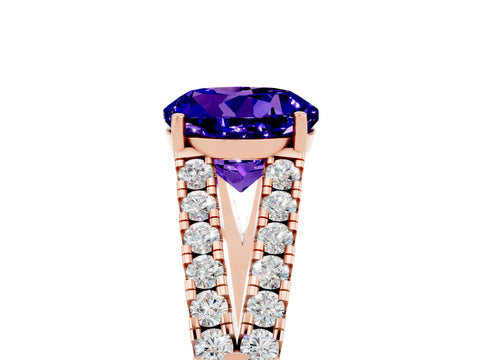 Rose gold Round Cut Tanzanite Split Shank Pavé Engagement Ring with Four-Prong Setting_17