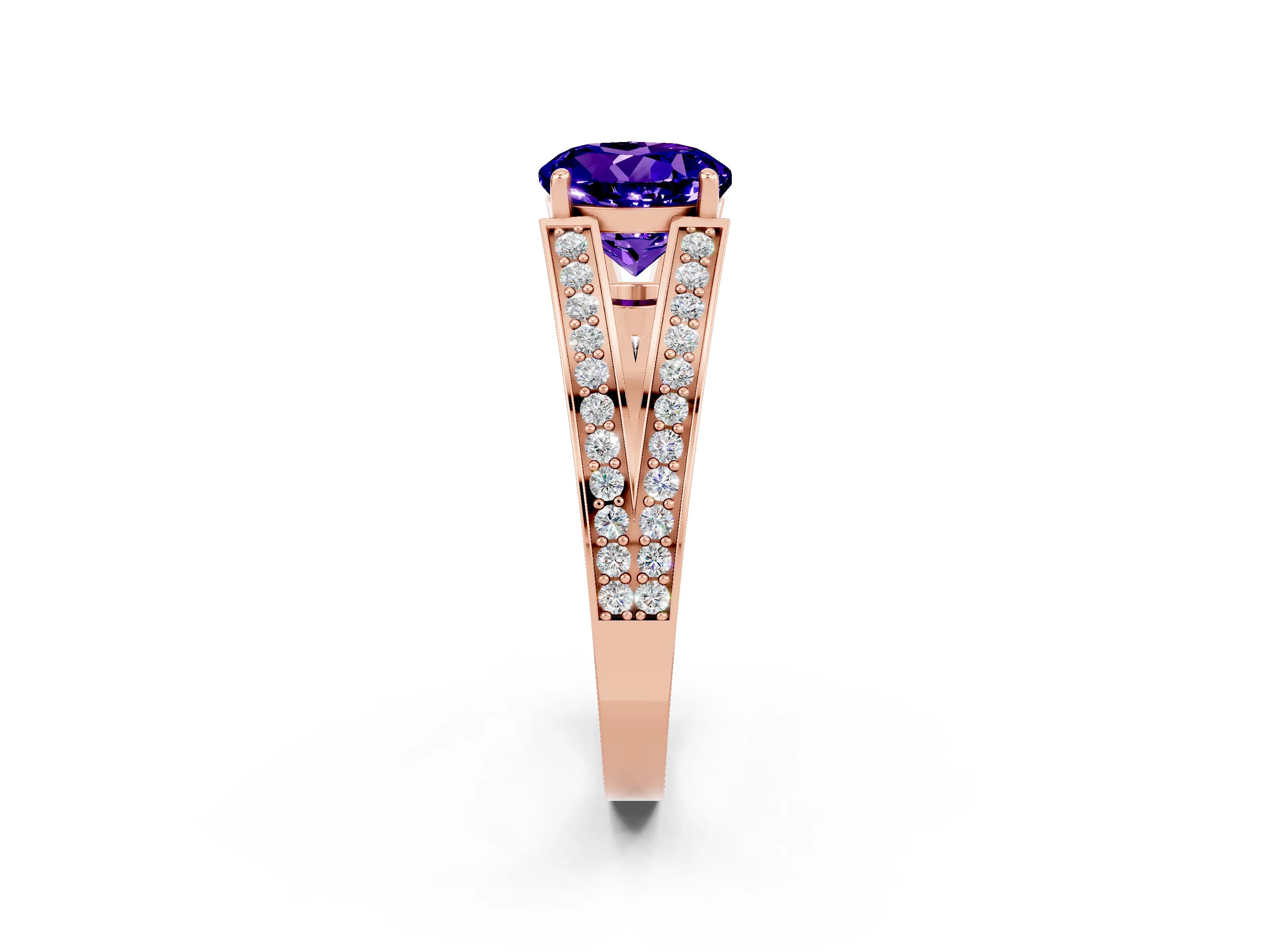 Rose gold Round Cut Tanzanite Split Shank Ring with Pavé Band and Four-Prong Setting_2