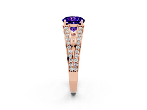 Rose gold Round Cut Tanzanite Split Shank Ring with Pavé Band and Four-Prong Setting_2