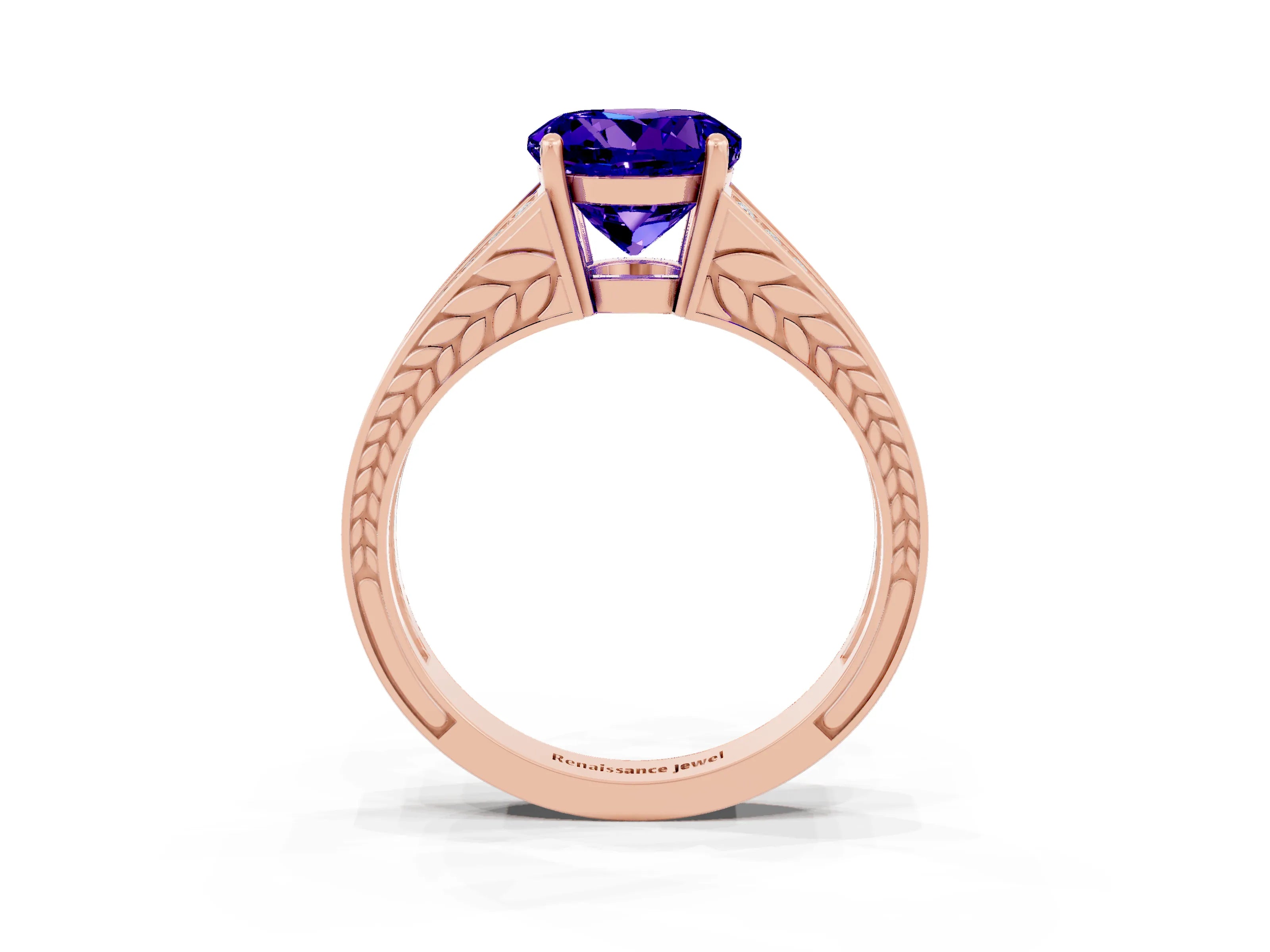 Rose gold Round Cut Tanzanite Split Shank Ring with Pavé Band and Four-Prong Setting_3