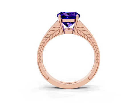 Rose gold Round Cut Tanzanite Split Shank Ring with Pavé Band and Four-Prong Setting_3