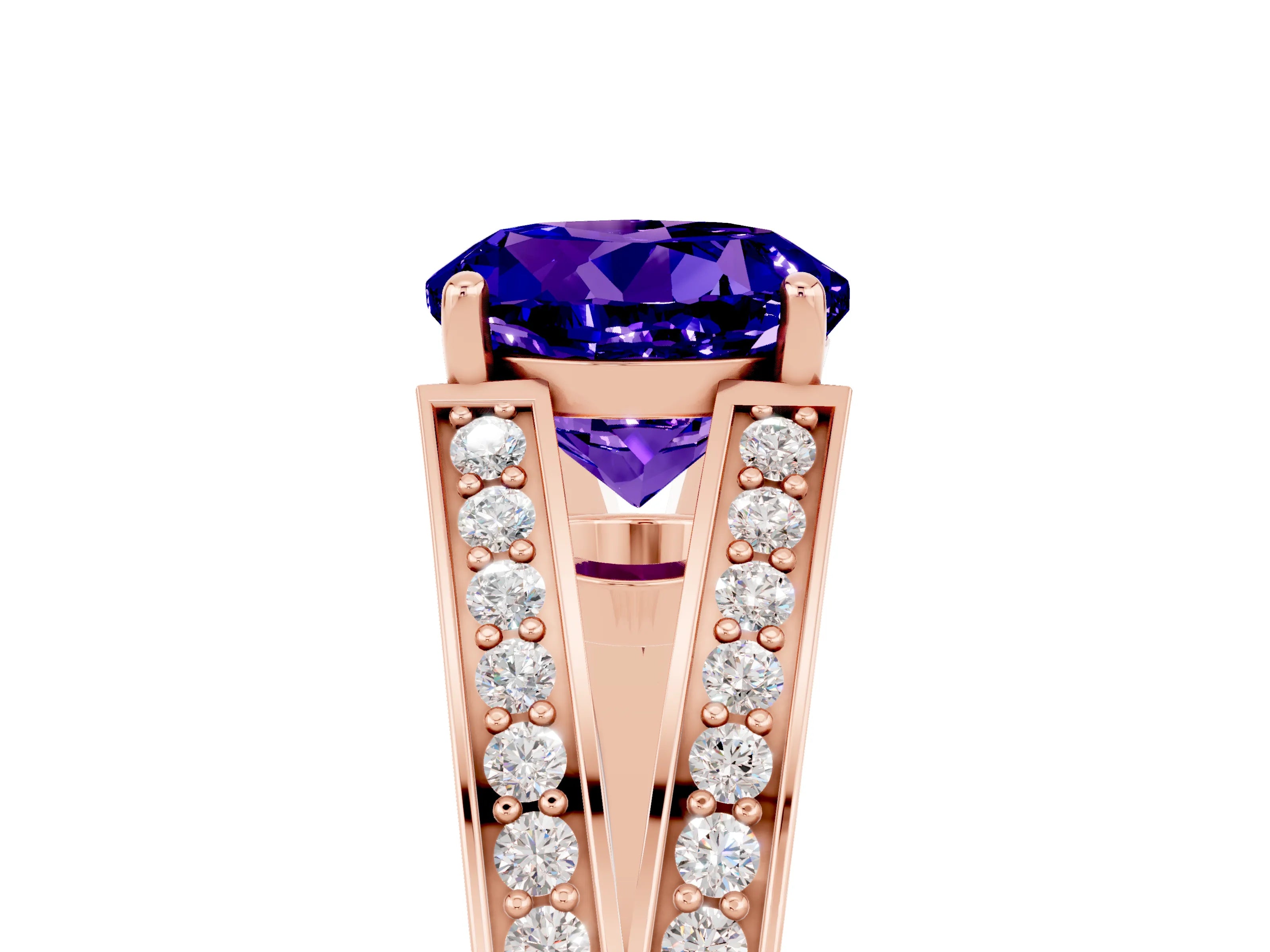 Rose gold Round Cut Tanzanite Split Shank Ring with Pavé Band and Four-Prong Setting_5