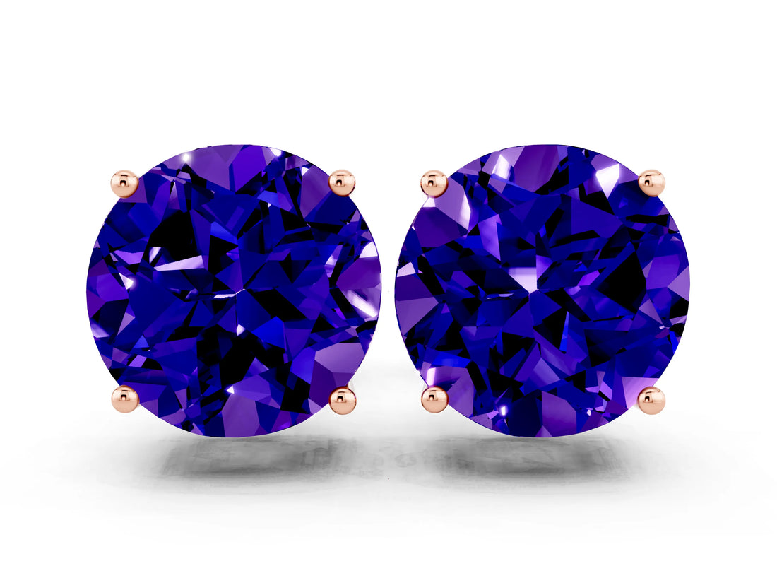 Rose gold Round Cut Tanzanite Stud Earrings_18