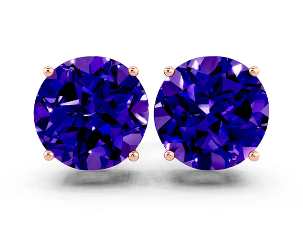 Rose gold Round Cut Tanzanite Stud Earrings