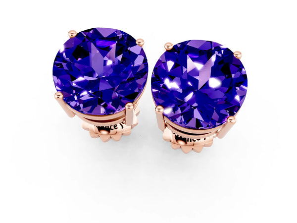 Rose gold Round Cut Tanzanite Stud Earrings