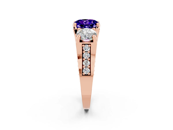 Rose gold Round Cut Tanzanite Three-Stone Ring with Channel Set Band and Four-Prong Setting