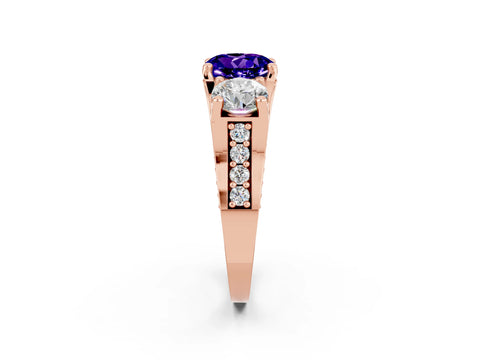Rose gold Round Cut Tanzanite Three-Stone Ring with Channel Set Band and Four-Prong Setting_2