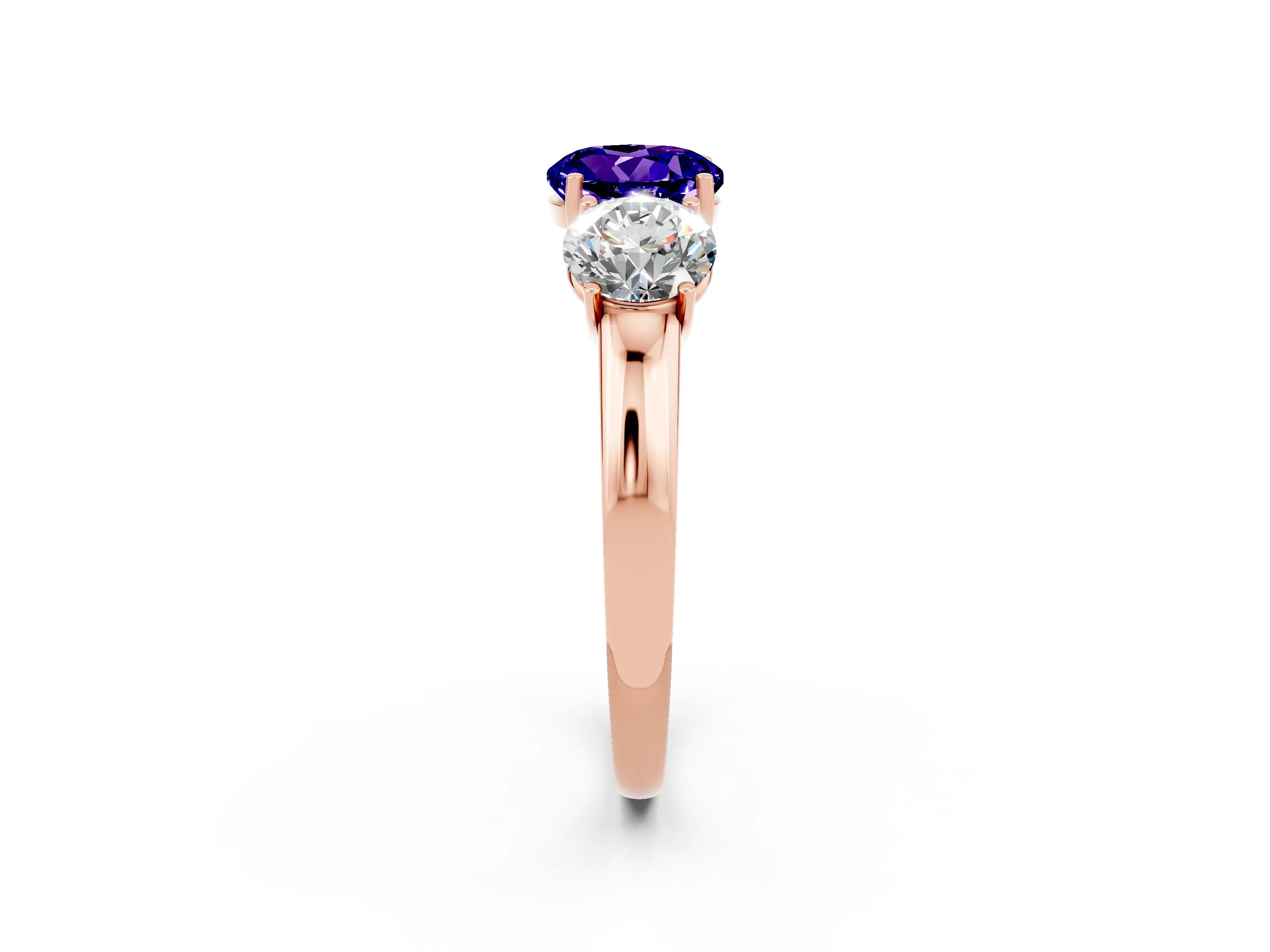 Rose gold Round Cut Tanzanite Three-Stone Ring with Four-Prong Setting and Classic Band_2