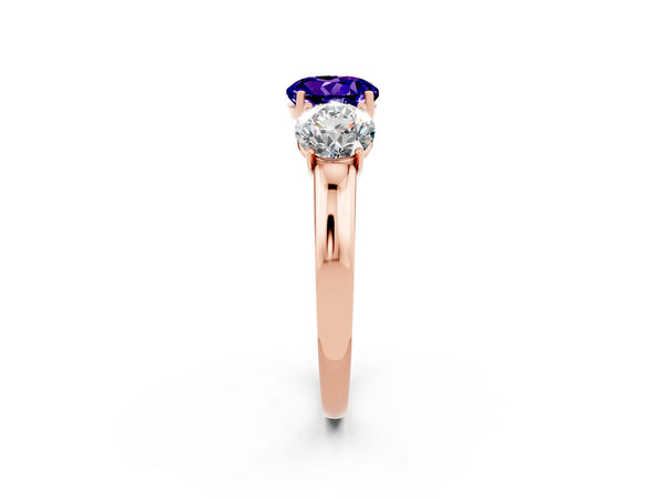 Rose gold Round Cut Tanzanite Three-Stone Ring with Four-Prong Setting and Classic Band