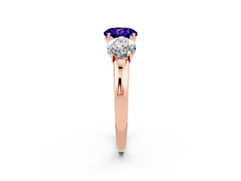 Rose gold Round Cut Tanzanite Three-Stone Ring with Four-Prong Setting and Classic Band_2