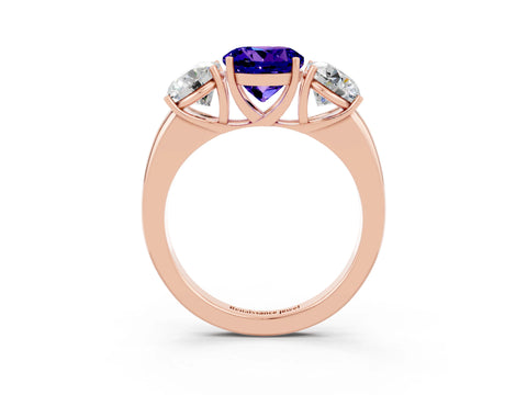 Rose gold Round Cut Tanzanite Three-Stone Ring with Four-Prong Setting and Classic Band_3