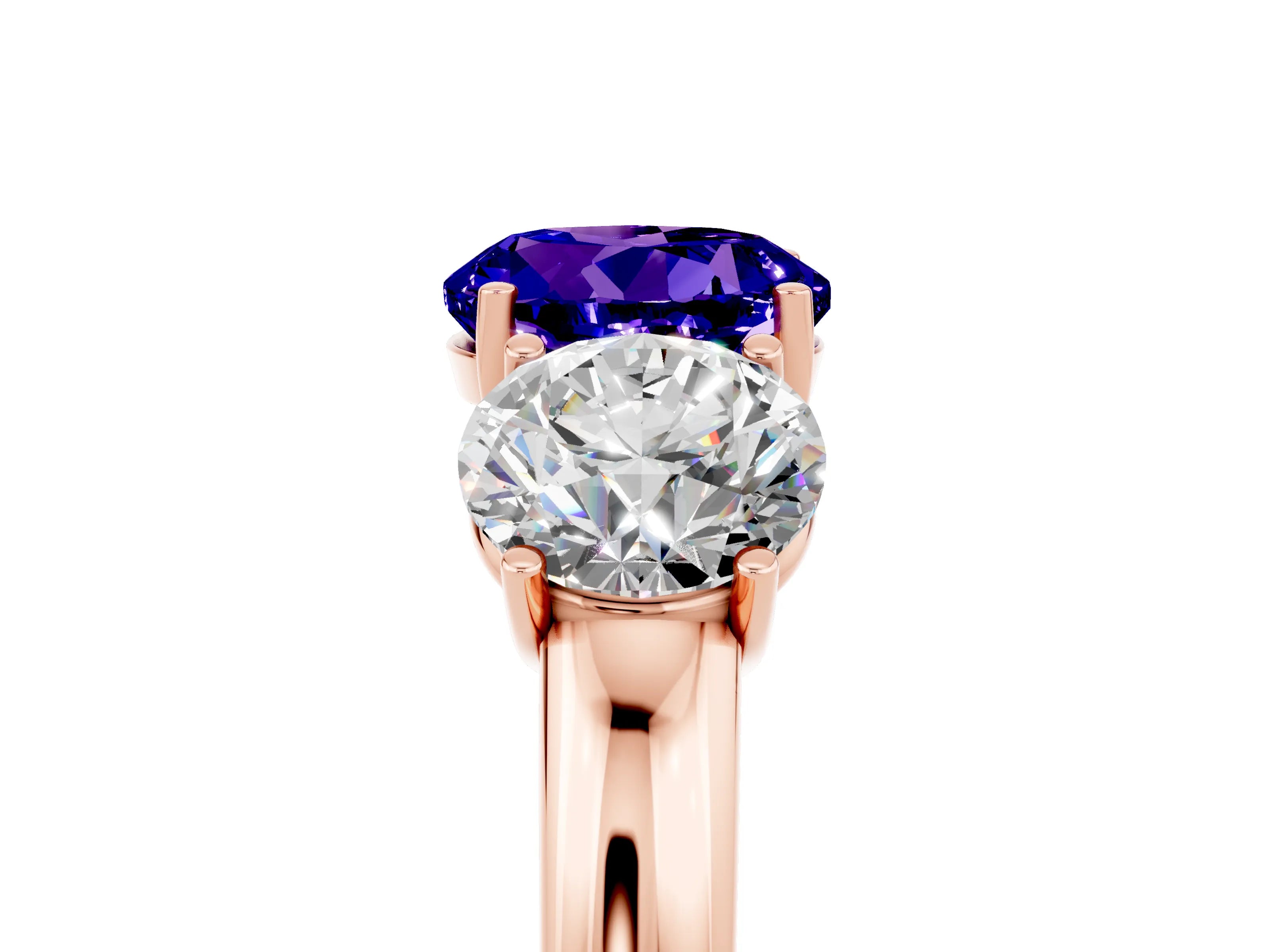 Rose gold Round Cut Tanzanite Three-Stone Ring with Four-Prong Setting and Classic Band_5