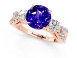 Rose gold Round Cut Tanzanite Three-Stone Ring with Pavé Split Shank and Four-Prong Setting_1