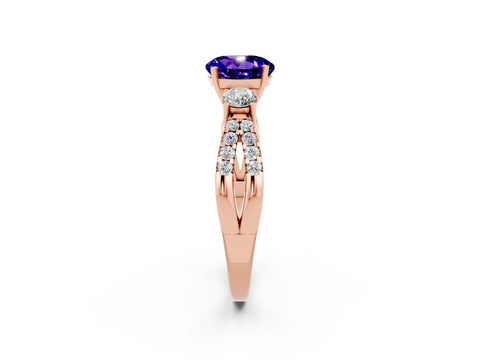 Rose gold Round Cut Tanzanite Three-Stone Ring with Pavé Split Shank and Four-Prong Setting_2