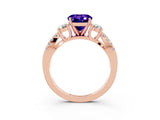 Rose gold Round Cut Tanzanite Three-Stone Ring with Pavé Split Shank and Four-Prong Setting_3