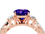 Rose gold Round Cut Tanzanite Three-Stone Ring with Pavé Split Shank and Four-Prong Setting_4
