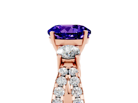 Rose gold Round Cut Tanzanite Three-Stone Ring with Pavé Split Shank and Four-Prong Setting_5