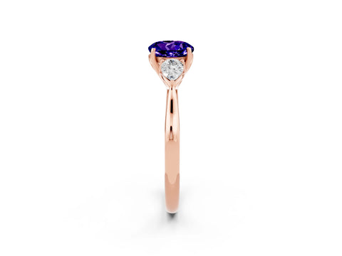 Rose gold Round Cut Tanzanite Three-Stone Ring with Pear Side Stones and Four-Prong Setting_14