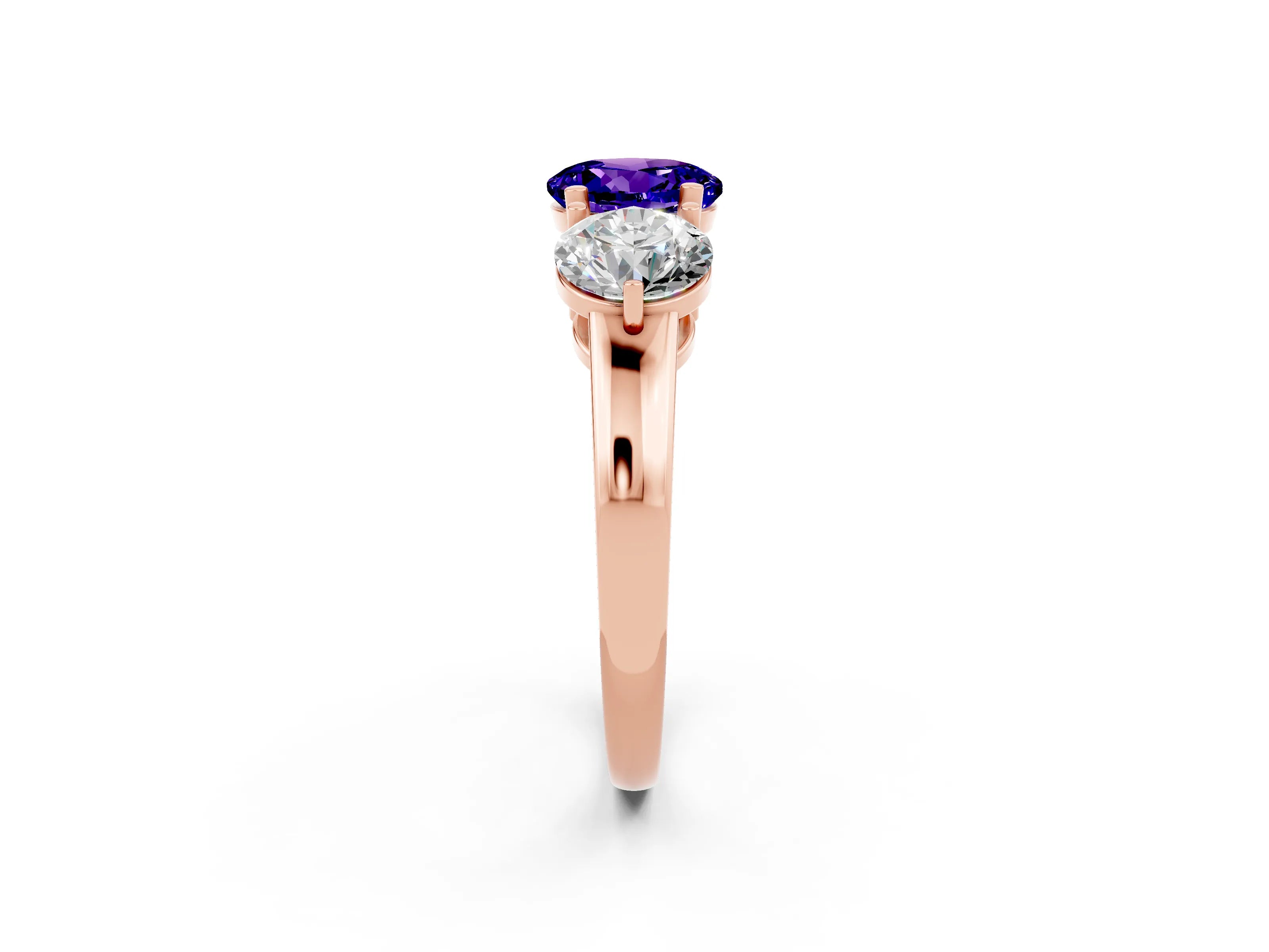 Rose gold Round Cut Tanzanite Three-Stone Ring with Prong Setting and Classic Band_2
