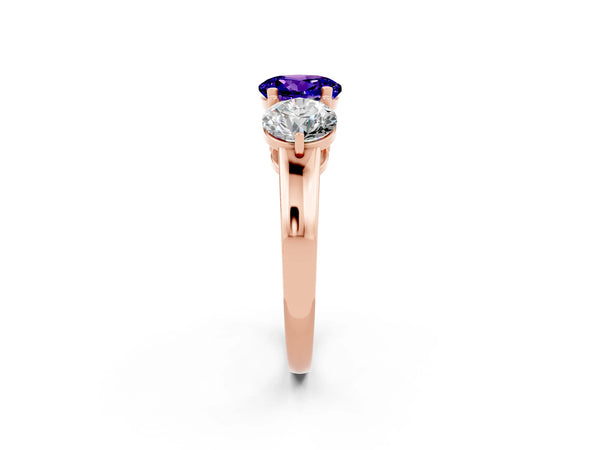 Rose gold Round Cut Tanzanite Three-Stone Ring with Prong Setting and Classic Band