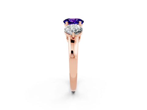 Rose gold Round Cut Tanzanite Three-Stone Ring with Prong Setting and Classic Band_2