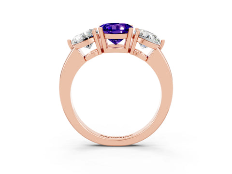 Rose gold Round Cut Tanzanite Three-Stone Ring with Prong Setting and Classic Band_3