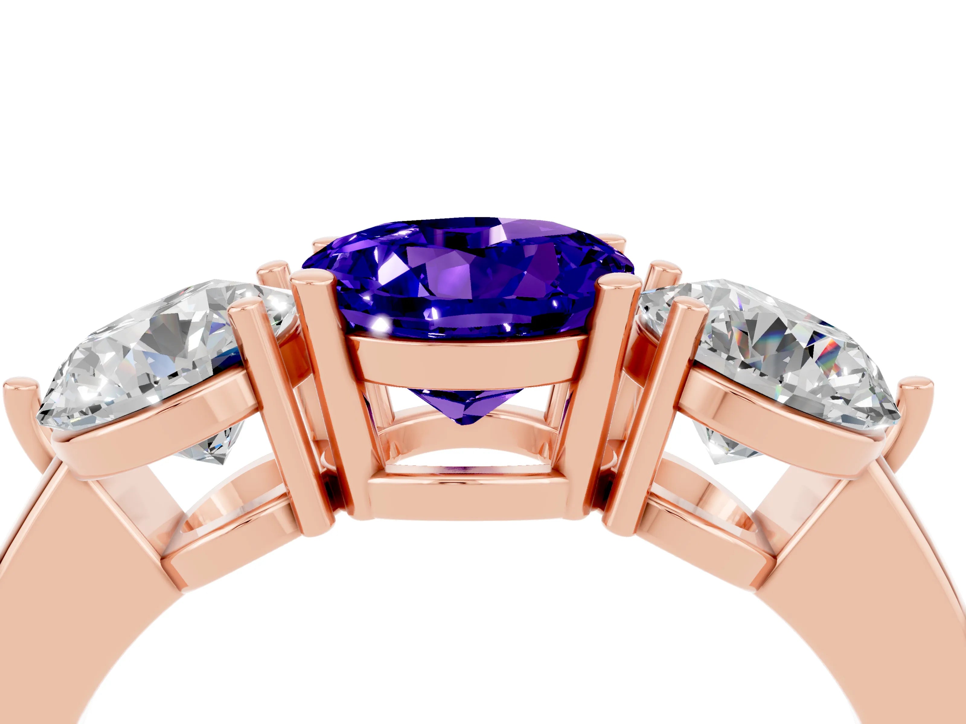 Rose gold Round Cut Tanzanite Three-Stone Ring with Prong Setting and Classic Band_4