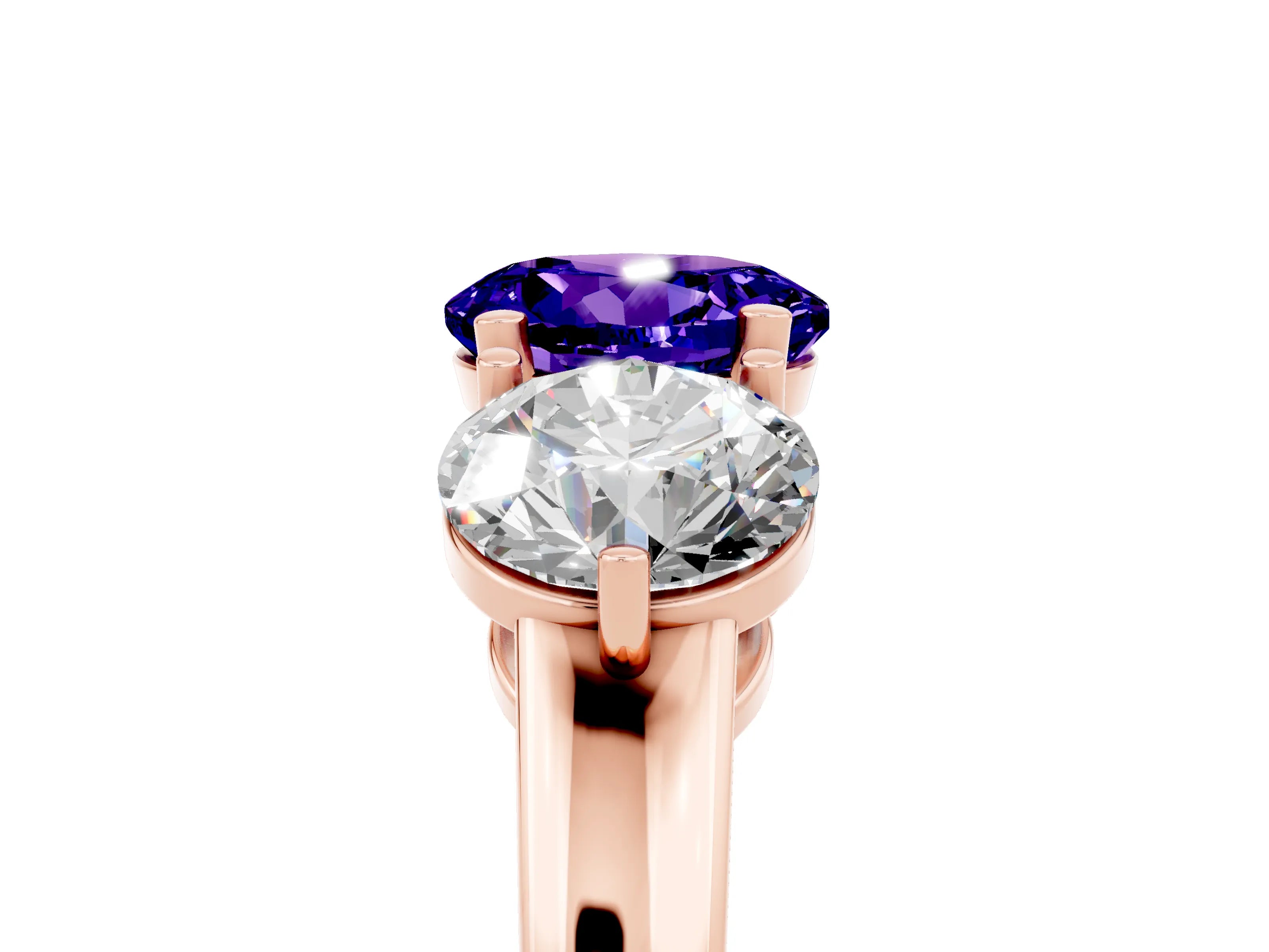 Rose gold Round Cut Tanzanite Three-Stone Ring with Prong Setting and Classic Band_5