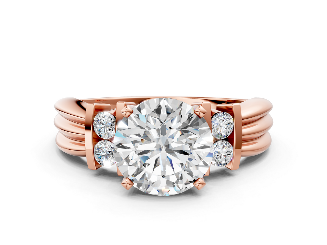 Rose gold Round Cut Three-Stone Channel Set Ring with Bar Prongs_86