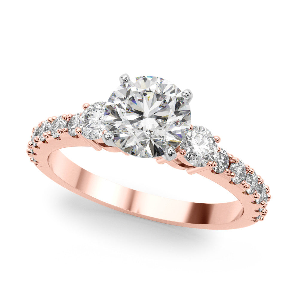 Rose gold Round Cut Three-Stone Diamond Pavé Band with Prong Setting